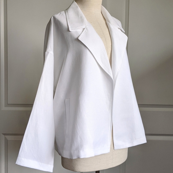 Eileen Fisher Jacket Open Front Double Breasted Notch Collar Linen White M NWT - Picture 5 of 12